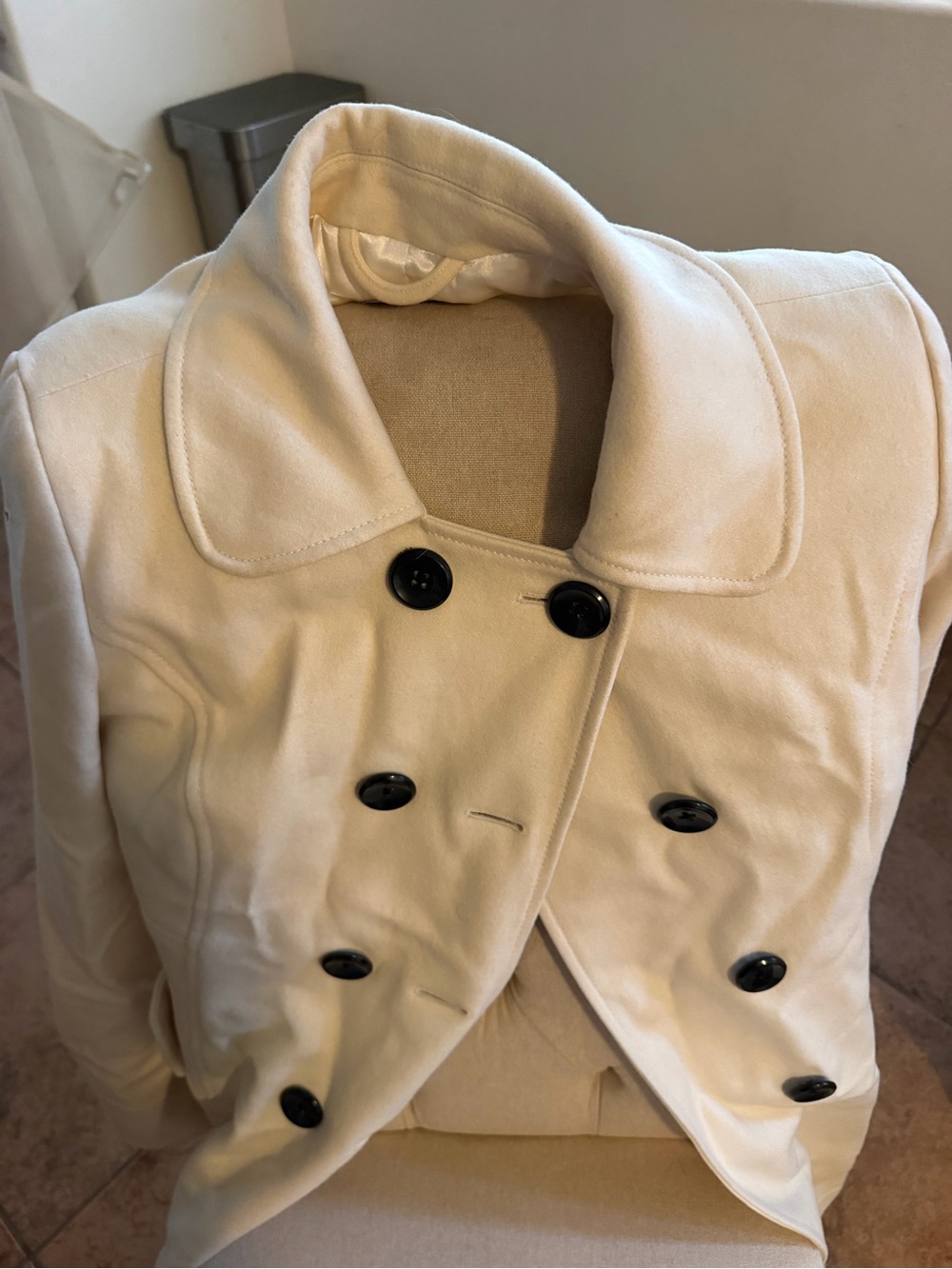 Old Navy Cream Double-Breasted Peacoat with Black Buttons